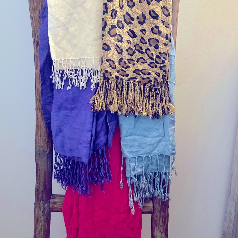 Scarf Shawl With Fringe | Leopard Ivory Purple Light Blue Hot Pink
